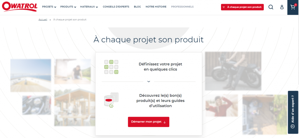 L'utilisateur découvre la recommandation personnalisée d'Owatrol grâce au configurateur de projet