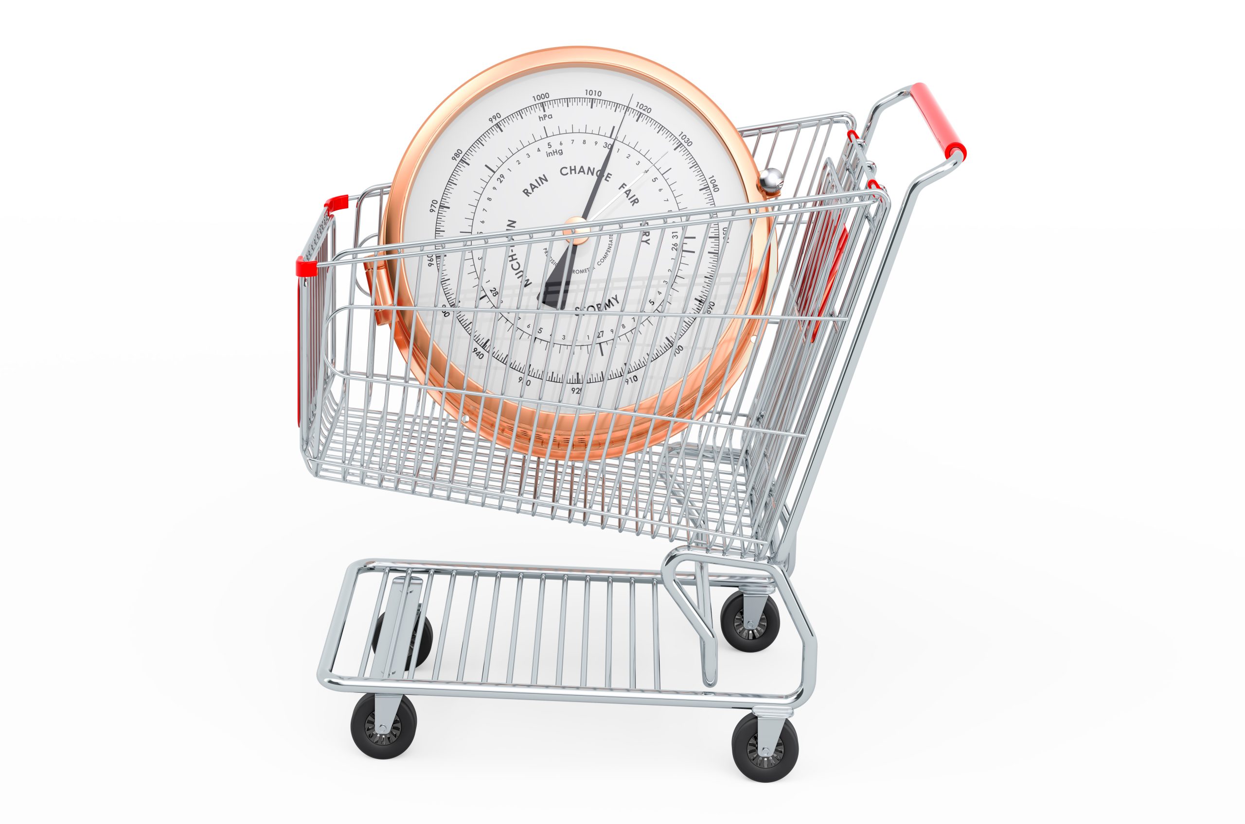 Shopping,Cart,With,Barometer,,3d,Rendering,Isolated,On,White,Background