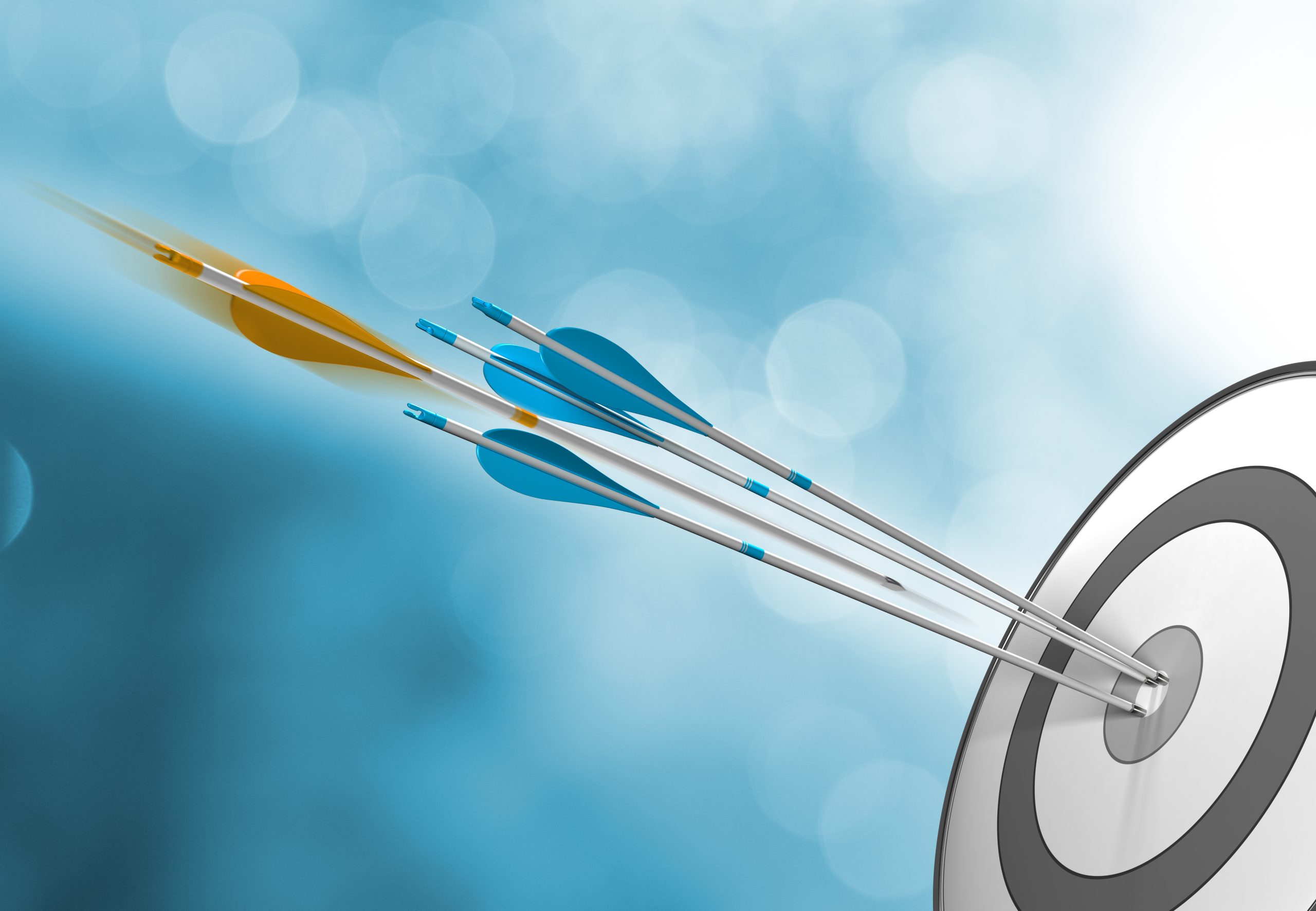 Three,Blue,Arrows,Hitting,Target,Center,Plus,An,Orange,One
