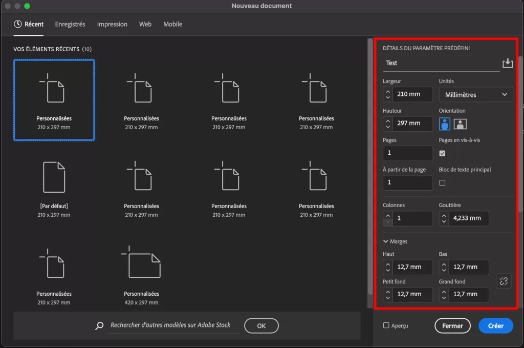 Définition marges InDesign